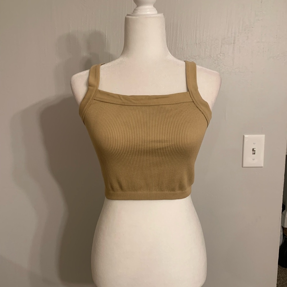 Choices Tan Ribbed Crop Top One Size